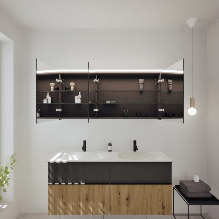 burgbad Fiumo 2.0 Badmöbelset 142 cm mit Waschtisch mit Unterschrank mit Griff G0200 und Spiegelschrank