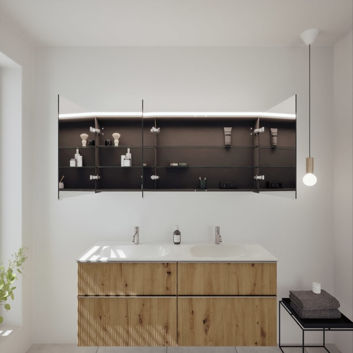 burgbad Fiumo 2.0 Badmöbelset 142 cm mit Waschtisch mit Unterschrank mit Griff G0146 und Spiegelschrank