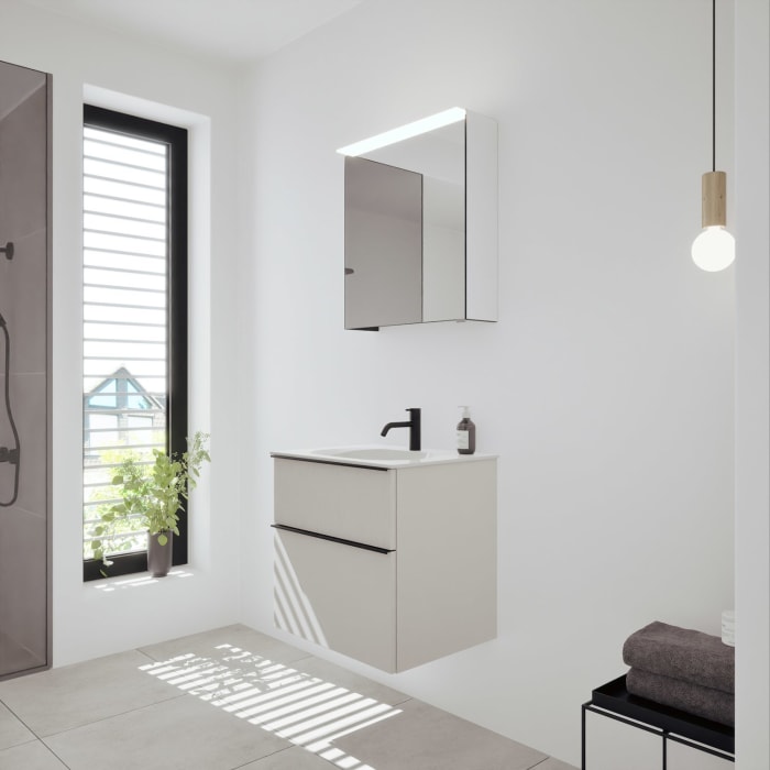 burgbad Fiumo 2.0 Badmöbelset 62 cm mit Waschtisch mit Unterschrank mit Griff G0200 und Spiegelschrank