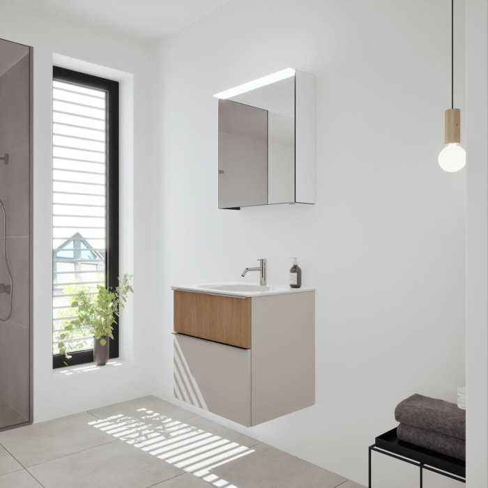 burgbad Fiumo 2.0 Badmöbelset 62 cm mit Waschtisch mit Unterschrank mit Griff G0146 und Spiegelschrank