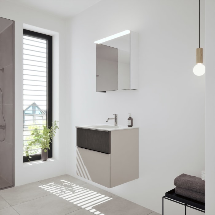 burgbad Fiumo 2.0 Badmöbelset 62 cm mit Waschtisch mit Unterschrank mit Griff G0146 und Spiegelschrank