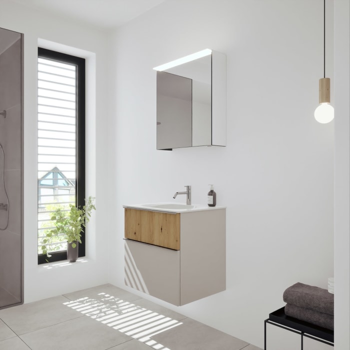 burgbad Fiumo 2.0 Badmöbelset 62 cm mit Waschtisch mit Unterschrank mit Griff G0146 und Spiegelschrank