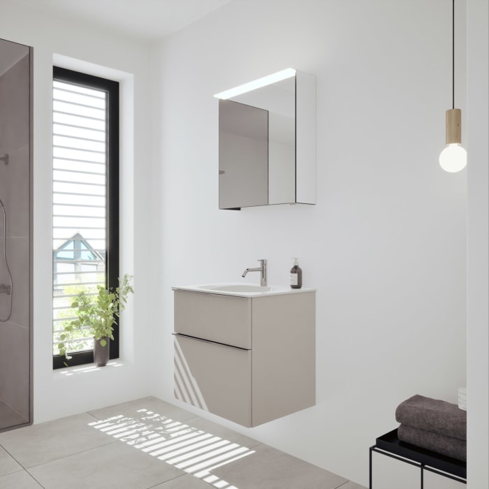 burgbad Fiumo 2.0 Badmöbelset 62 cm mit Waschtisch mit Unterschrank mit Griff G0146 und Spiegelschrank