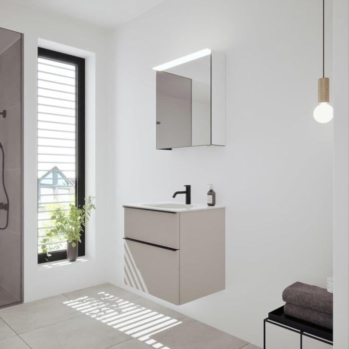 burgbad Fiumo 2.0 Badmöbelset 62 cm mit Waschtisch mit Unterschrank mit Griff G0200 und Spiegelschrank