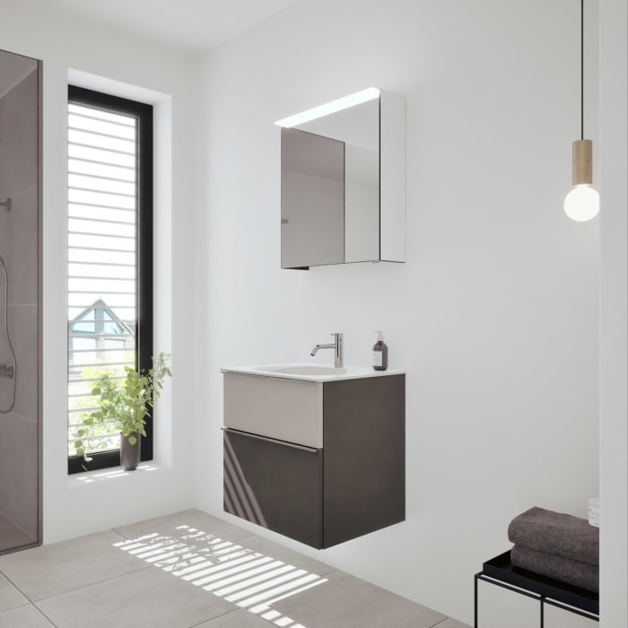 burgbad Fiumo 2.0 Badmöbelset 62 cm mit Waschtisch mit Unterschrank mit Griff G0146 und Spiegelschrank