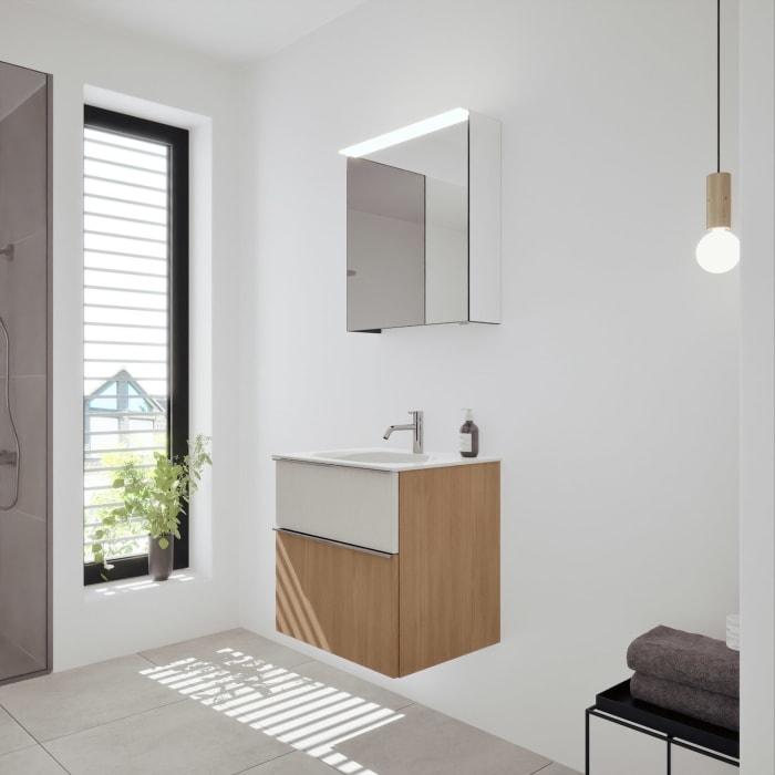 burgbad Fiumo 2.0 Badmöbelset 62 cm mit Waschtisch mit Unterschrank mit Griff G0146 und Spiegelschrank