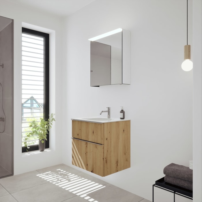 burgbad Fiumo 2.0 Badmöbelset 62 cm mit Waschtisch mit Unterschrank mit Griff G0146 und Spiegelschrank