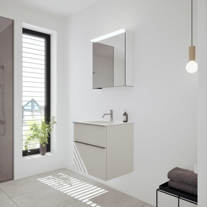 burgbad Fiumo 2.0 Badmöbelset 62 cm mit Waschtisch mit Unterschrank mit Griff G0146 und Spiegelschrank