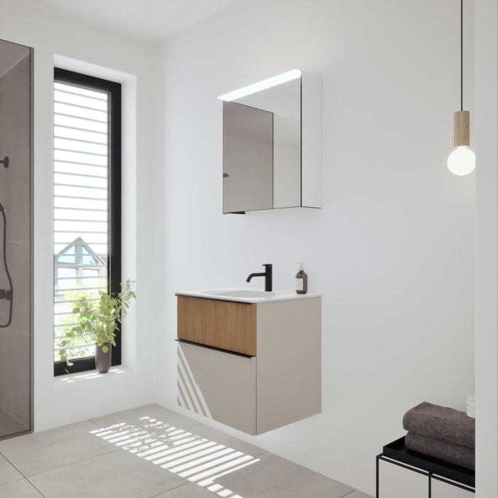 burgbad Fiumo 2.0 Badmöbelset 62 cm mit Waschtisch mit Unterschrank mit Griff G0200 und Spiegelschrank