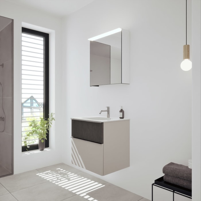 burgbad Fiumo 2.0 Badmöbelset 62 cm mit Waschtisch mit Unterschrank mit Griff G0146 und Spiegelschrank