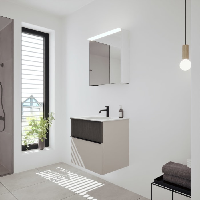 burgbad Fiumo 2.0 Badmöbelset 62 cm mit Waschtisch mit Unterschrank mit Griff G0200 und Spiegelschrank