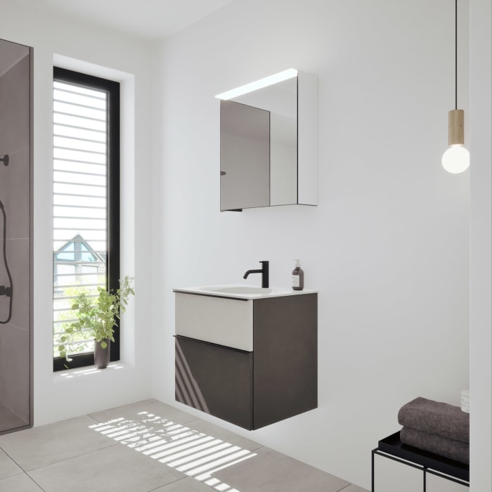 burgbad Fiumo 2.0 Badmöbelset 62 cm mit Waschtisch mit Unterschrank mit Griff G0200 und Spiegelschrank