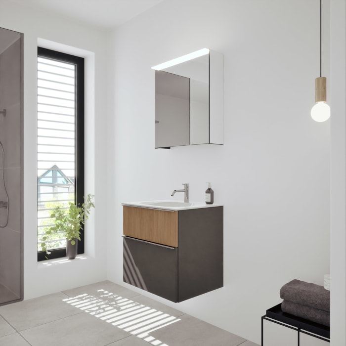 burgbad Fiumo 2.0 Badmöbelset 62 cm mit Waschtisch mit Unterschrank mit Griff G0146 und Spiegelschrank