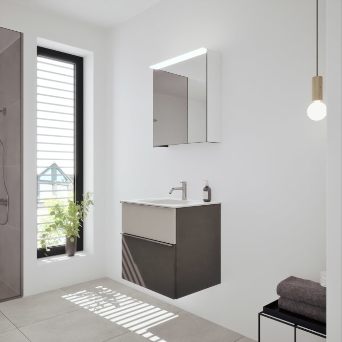 burgbad Fiumo 2.0 Badmöbelset 62 cm mit Waschtisch mit Unterschrank mit Griff G0146 und Spiegelschrank