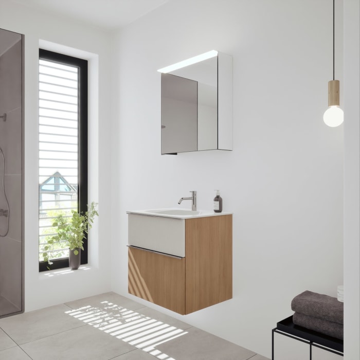 burgbad Fiumo 2.0 Badmöbelset 62 cm mit Waschtisch mit Unterschrank mit Griff G0146 und Spiegelschrank