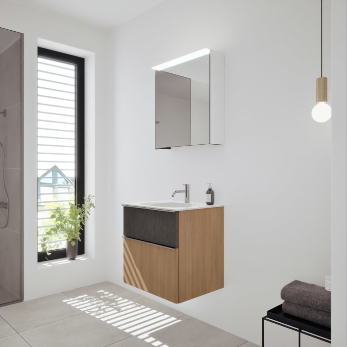 burgbad Fiumo 2.0 Badmöbelset 62 cm mit Waschtisch mit Unterschrank mit Griff G0146 und Spiegelschrank