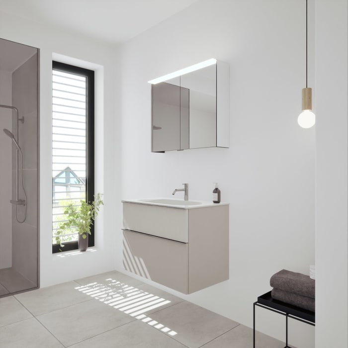 burgbad Fiumo 2.0 Badmöbelset 82 cm mit Waschtisch mit Unterschrank mit Griff G0146 und Spiegelschrank