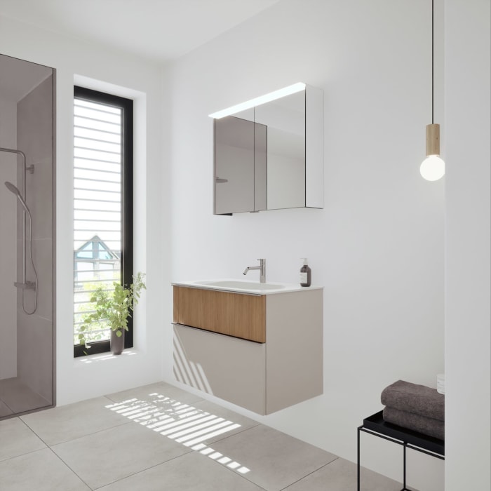 burgbad Fiumo 2.0 Badmöbelset 82 cm mit Waschtisch mit Unterschrank mit Griff G0146 und Spiegelschrank