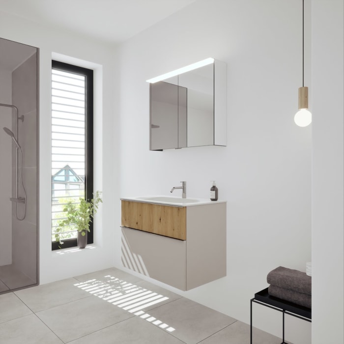 burgbad Fiumo 2.0 Badmöbelset 82 cm mit Waschtisch mit Unterschrank mit Griff G0146 und Spiegelschrank