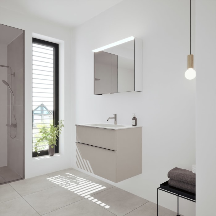 burgbad Fiumo 2.0 Badmöbelset 82 cm mit Waschtisch mit Unterschrank mit Griff G0146 und Spiegelschrank