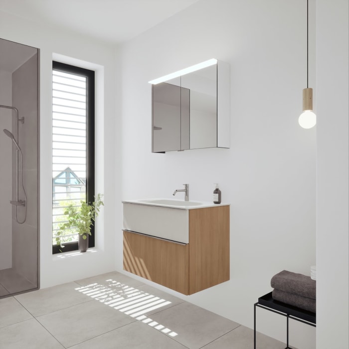 burgbad Fiumo 2.0 Badmöbelset 82 cm mit Waschtisch mit Unterschrank mit Griff G0146 und Spiegelschrank