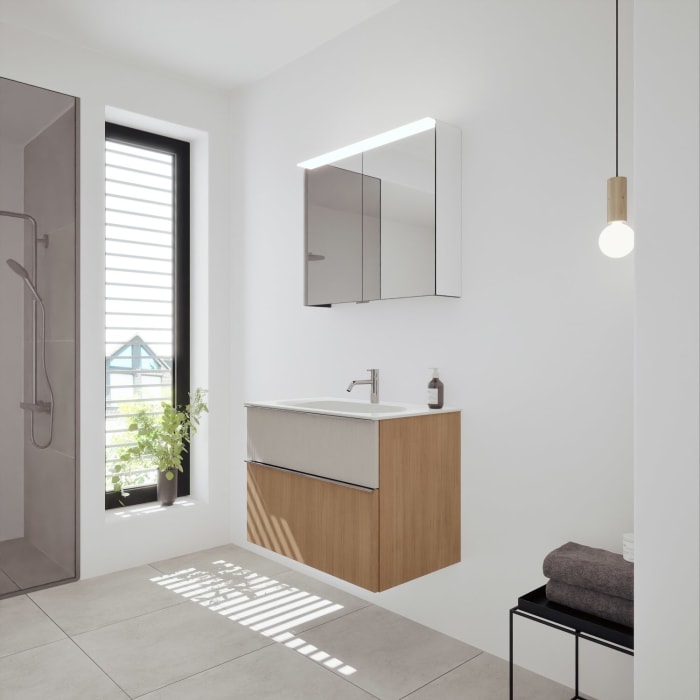 burgbad Fiumo 2.0 Badmöbelset 82 cm mit Waschtisch mit Unterschrank mit Griff G0146 und Spiegelschrank