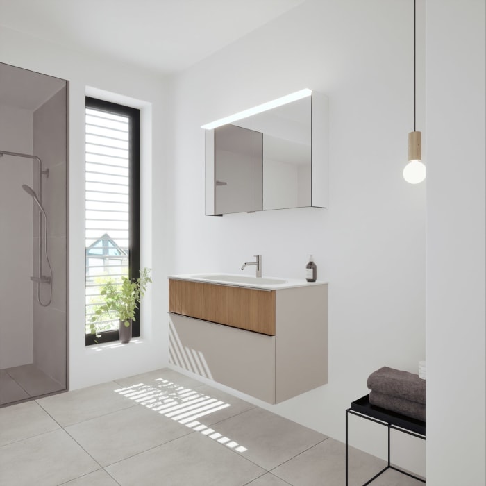 burgbad Fiumo 2.0 Badmöbelset 102 cm mit Waschtisch mit Unterschrank mit Griff G0146 und Spiegelschrank