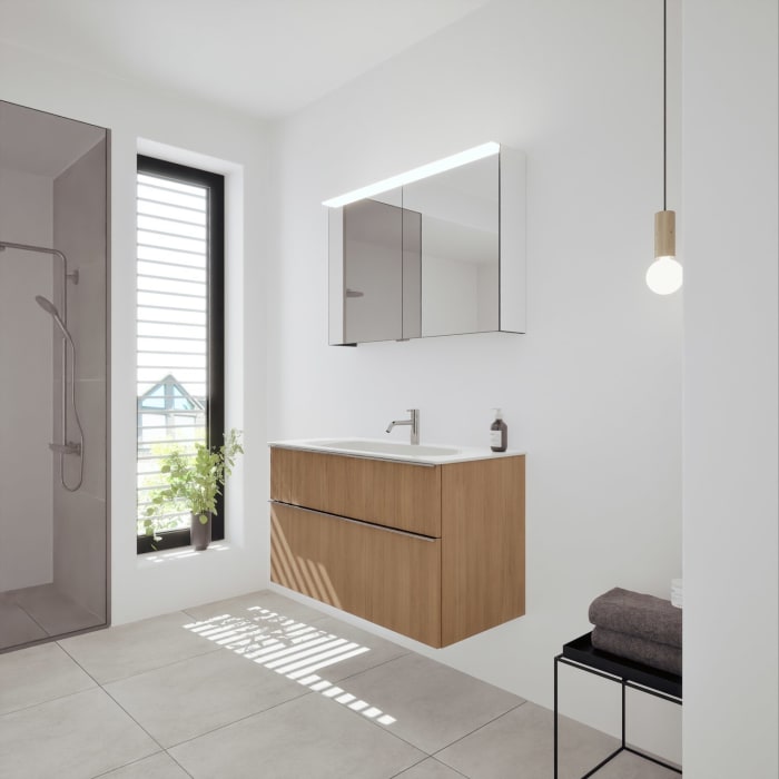 burgbad Fiumo 2.0 Badmöbelset 102 cm mit Waschtisch mit Unterschrank mit Griff G0146 und Spiegelschrank