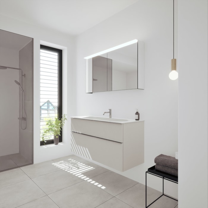 burgbad Fiumo 2.0 Badmöbelset 122 cm mit Waschtisch mit Unterschrank mit Griff G0146 und Spiegelschrank