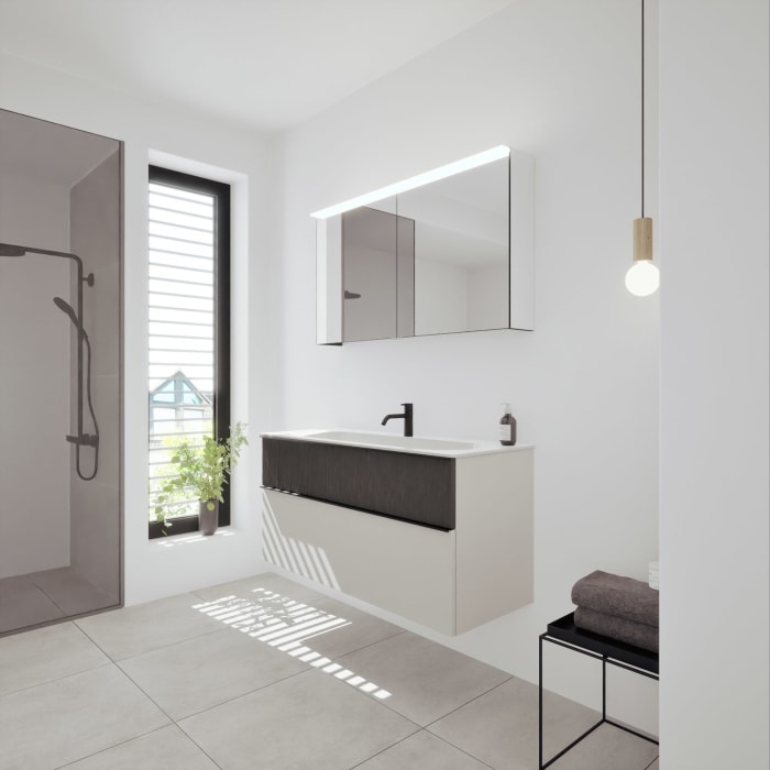 burgbad Fiumo 2.0 Badmöbelset 122 cm mit Waschtisch mit Unterschrank mit Griff G0200 und Spiegelschrank