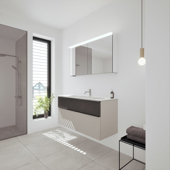 burgbad Fiumo 2.0 Badmöbelset 122 cm mit Waschtisch mit Unterschrank mit Griff G0146 und Spiegelschrank