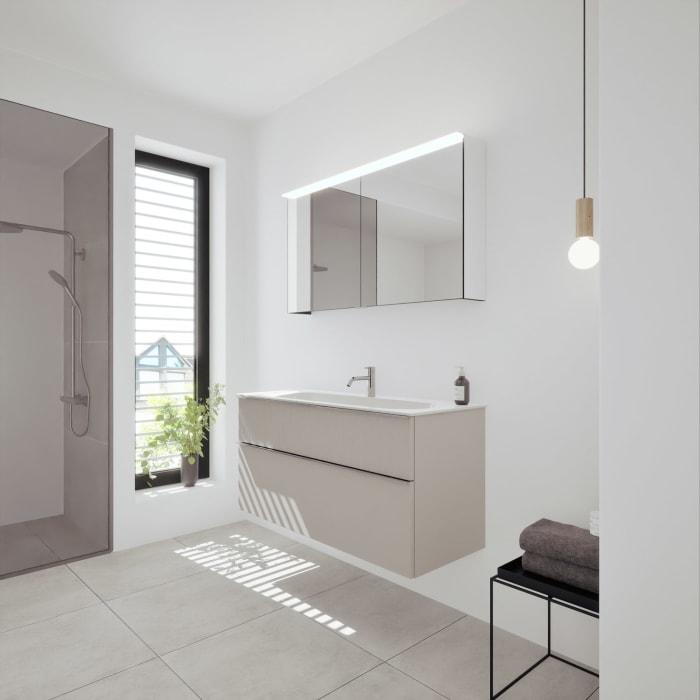 burgbad Fiumo 2.0 Badmöbelset 122 cm mit Waschtisch mit Unterschrank mit Griff G0146 und Spiegelschrank