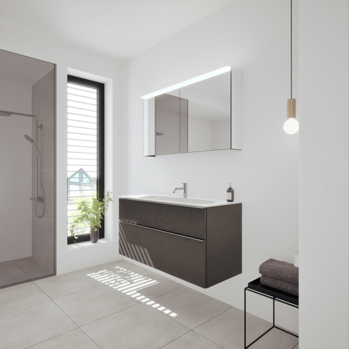 burgbad Fiumo 2.0 Badmöbelset 122 cm mit Waschtisch mit Unterschrank mit Griff G0146 und Spiegelschrank