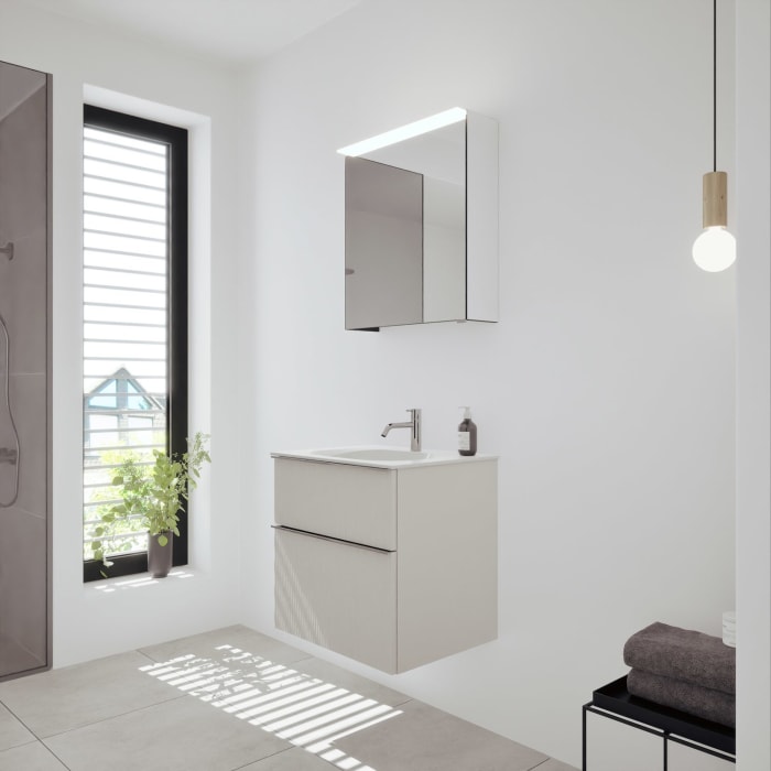 burgbad Fiumo 2.0 Badmöbelset 62 cm mit Waschtisch mit Unterschrank mit Griff G0146 und Spiegelschrank