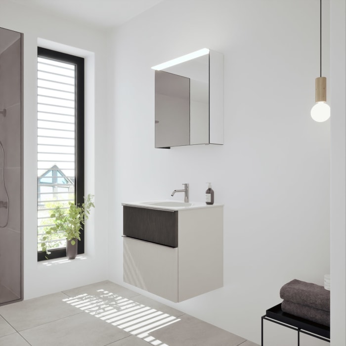 burgbad Fiumo 2.0 Badmöbelset 62 cm mit Waschtisch mit Unterschrank mit Griff G0146 und Spiegelschrank