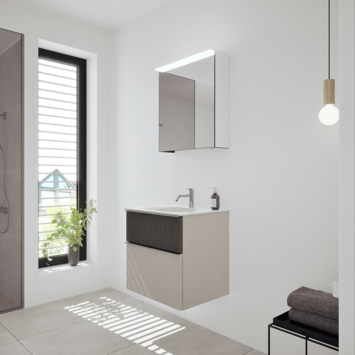 burgbad Fiumo 2.0 Badmöbelset 62 cm mit Waschtisch mit Unterschrank mit Griff G0146 und Spiegelschrank