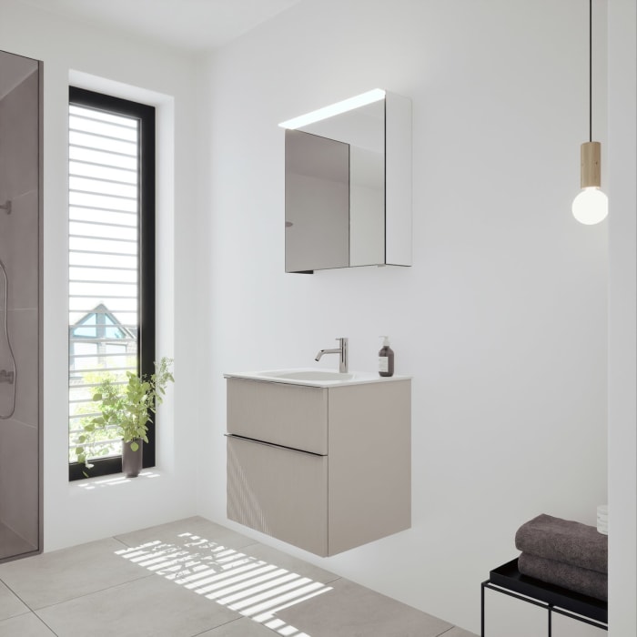 burgbad Fiumo 2.0 Badmöbelset 62 cm mit Waschtisch mit Unterschrank mit Griff G0146 und Spiegelschrank