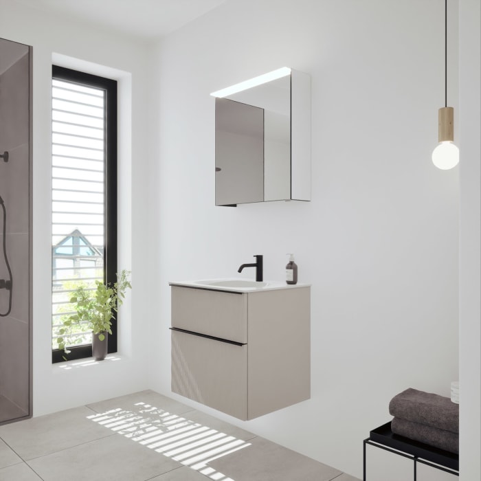 burgbad Fiumo 2.0 Badmöbelset 62 cm mit Waschtisch mit Unterschrank mit Griff G0200 und Spiegelschrank