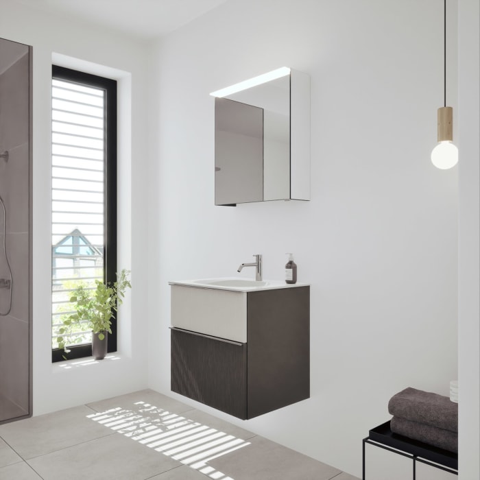 burgbad Fiumo 2.0 Badmöbelset 62 cm mit Waschtisch mit Unterschrank mit Griff G0146 und Spiegelschrank