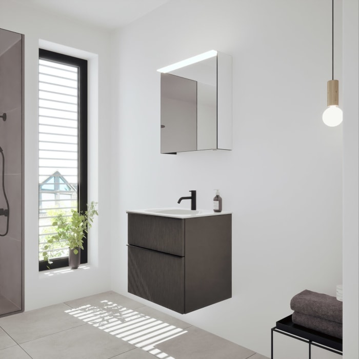 burgbad Fiumo 2.0 Badmöbelset 62 cm mit Waschtisch mit Unterschrank mit Griff G0200 und Spiegelschrank