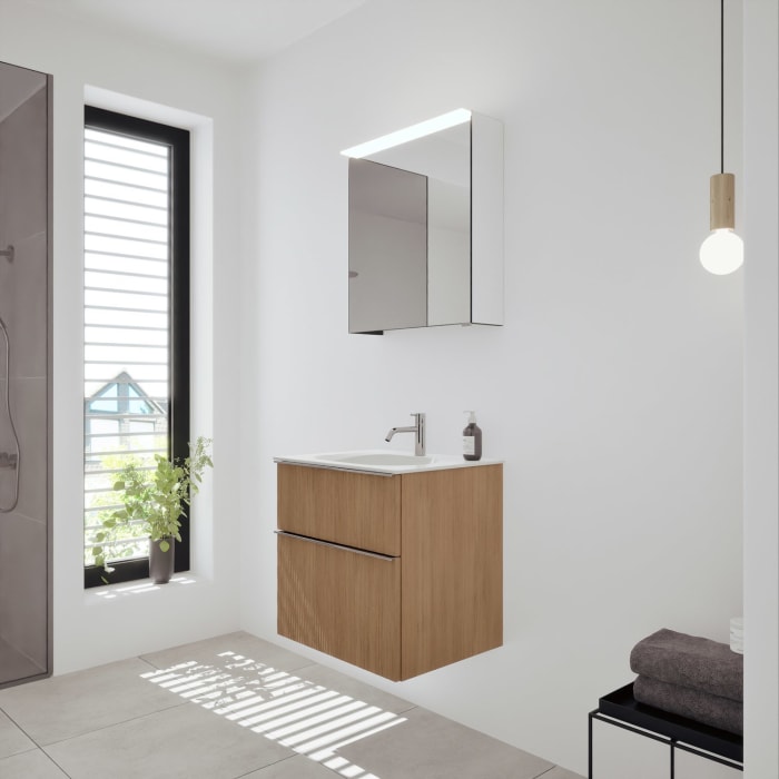 burgbad Fiumo 2.0 Badmöbelset 62 cm mit Waschtisch mit Unterschrank mit Griff G0146 und Spiegelschrank