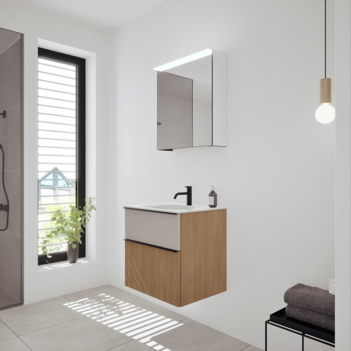 burgbad Fiumo 2.0 Badmöbelset 62 cm mit Waschtisch mit Unterschrank mit Griff G0200 und Spiegelschrank