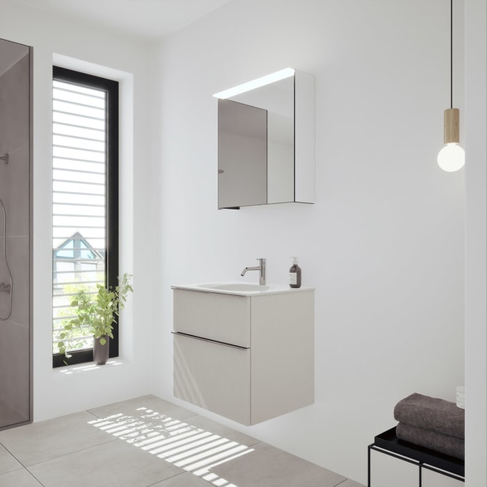 burgbad Fiumo 2.0 Badmöbelset 62 cm mit Waschtisch mit Unterschrank mit Griff G0146 und Spiegelschrank