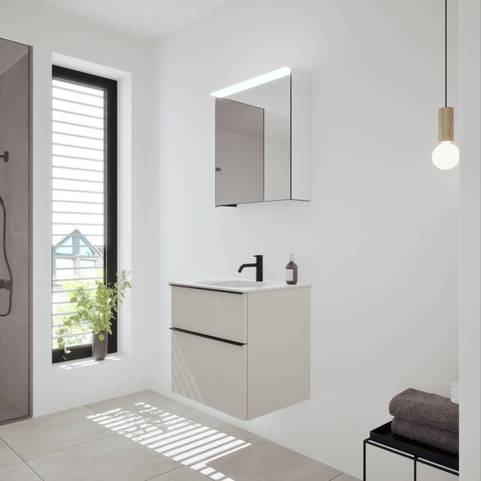 burgbad Fiumo 2.0 Badmöbelset 62 cm mit Waschtisch mit Unterschrank mit Griff G0200 und Spiegelschrank