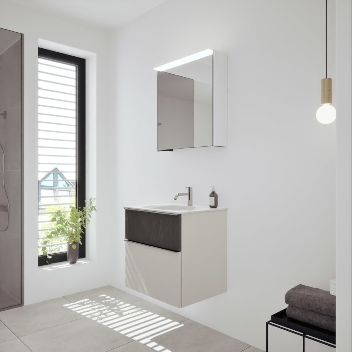 burgbad Fiumo 2.0 Badmöbelset 62 cm mit Waschtisch mit Unterschrank mit Griff G0146 und Spiegelschrank