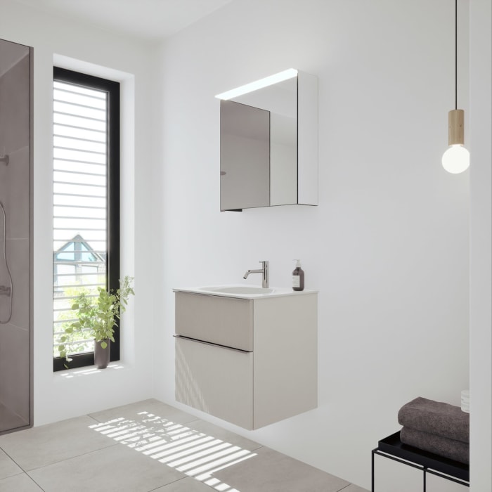 burgbad Fiumo 2.0 Badmöbelset 62 cm mit Waschtisch mit Unterschrank mit Griff G0146 und Spiegelschrank