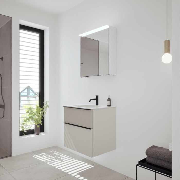 burgbad Fiumo 2.0 Badmöbelset 62 cm mit Waschtisch mit Unterschrank mit Griff G0200 und Spiegelschrank