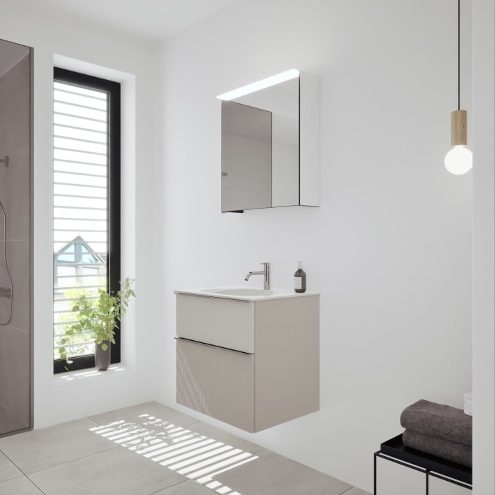 burgbad Fiumo 2.0 Badmöbelset 62 cm mit Waschtisch mit Unterschrank mit Griff G0146 und Spiegelschrank