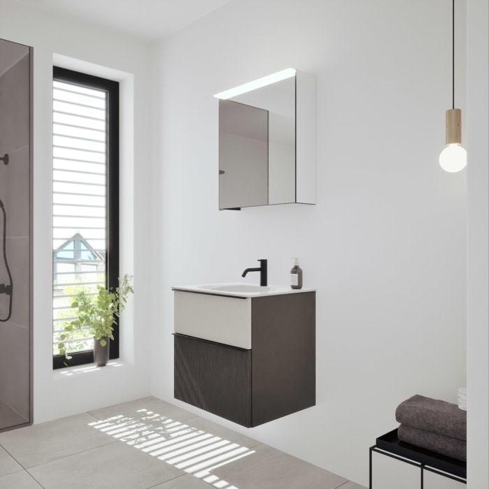 burgbad Fiumo 2.0 Badmöbelset 62 cm mit Waschtisch mit Unterschrank mit Griff G0200 und Spiegelschrank