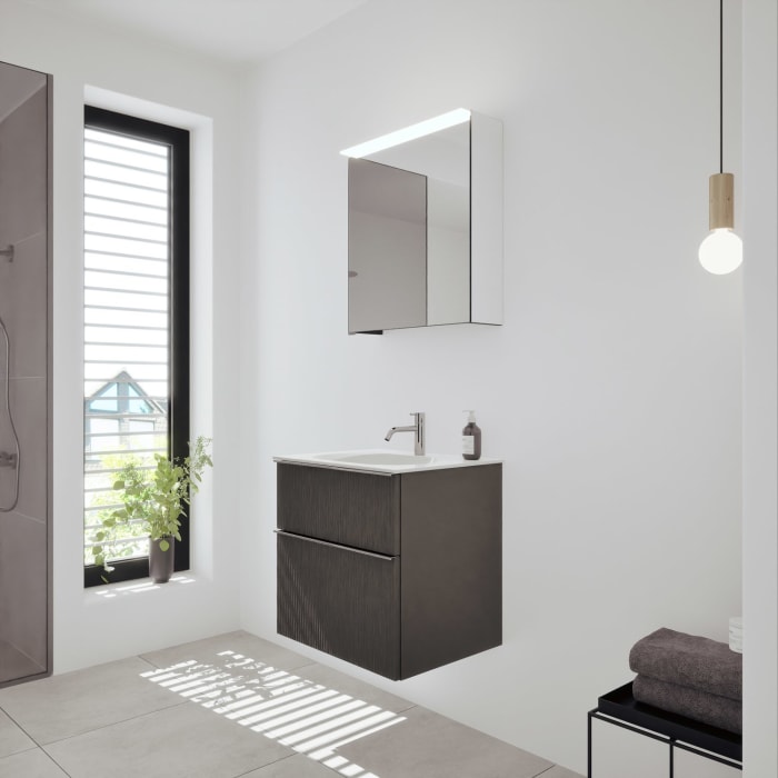 burgbad Fiumo 2.0 Badmöbelset 62 cm mit Waschtisch mit Unterschrank mit Griff G0146 und Spiegelschrank